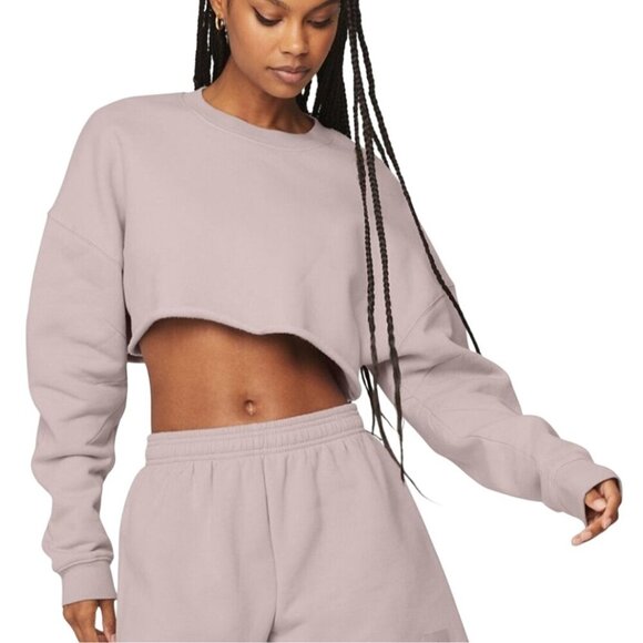 Alo Extreme Crop Crewneck Lavender Pink Sweatshirt Size XS - Picture 1 of 5